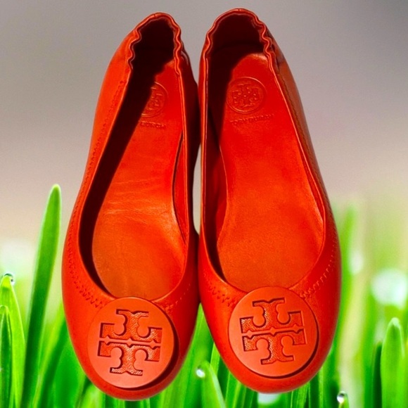 Tory Burch Women's Minnie Leather Travel Ballet Flats, Mango Sz 4.5M - Picture 2 of 12
